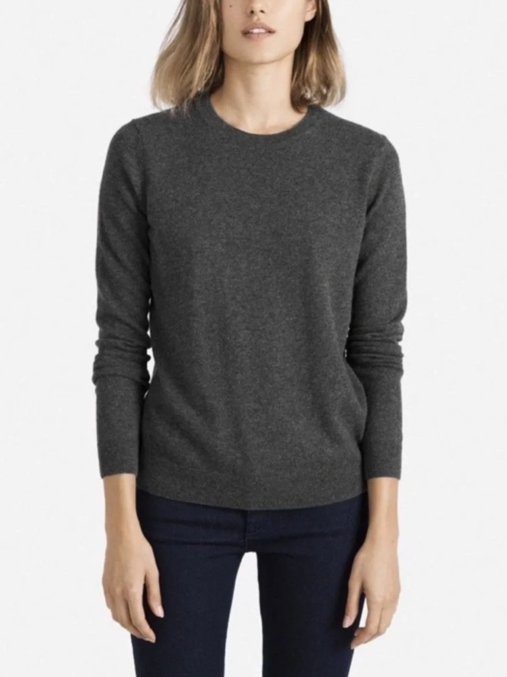 Everlane 100% Cashmere Classic Crewneck Women's Sweater in Dark Charcoal Gray, M